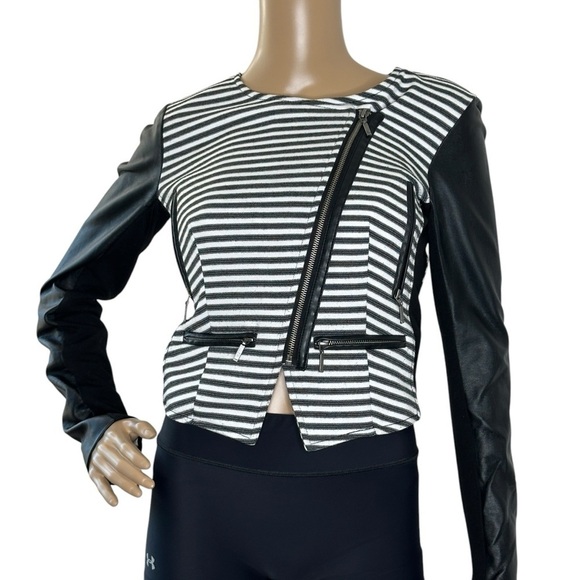 XOXO black white stripe faux leather jacket small - Picture 1 of 7